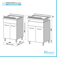 Inbagno Mobile Lavatoio, L.60xP.50xH.86.5, Larice, Vasca in Ceramica con profondità 30 cm