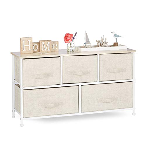Relaxdays Mobiletto con 5 Cassetti, Cassettiera, Acciaio, Beige, HxLxP: 54,5 x 100 x 30 cm
