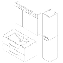 FACKELMANN B.Clever - Set di mobili da bagno 3 pezzi, 90-120 cm, in frassino con lavabo in marmo, con armadietto a specchio a LED