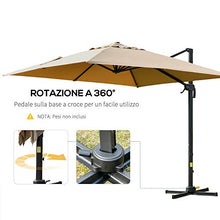 Outsunny Ombrellone da Giardino a Braccio 300x300cm con Manovella, Inclinazione Regolabile e Girevole a 360°, Khaki