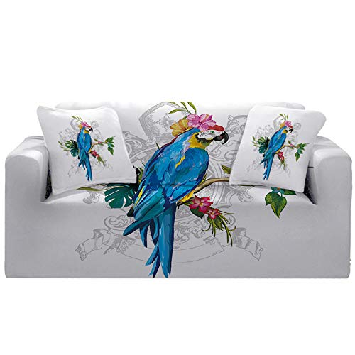 Copridivano Elasticizzato,Copridivano Super Elasticizzato Pappagallo Blu Stampa Animalier In Microfibra Bianca Lavabile Copridivano Per Poltrona Divanetto Mobili Per Soggiorno Protector Friendly, M: