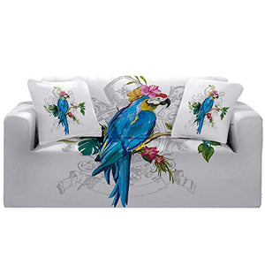 Copridivano Elasticizzato,Copridivano Super Elasticizzato Pappagallo Blu Stampa Animalier In Microfibra Bianca Lavabile Copridivano Per Poltrona Divanetto Mobili Per Soggiorno Protector Friendly, M: