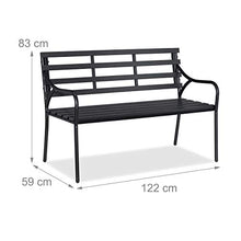 Relaxdays Panca da Giardino Rustica, Seduta a 2 Posti, Arredamento da Esterno, Acciaio & WPC, HPL 83 x 122 x 59 cm, Nero, Acciaio, plastica