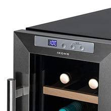 IKOHS WINECOOLER WOOD S – Cantinetta vino con 8 bottiglie, 23 l, 60 W, luce LED, display digitale, 3 ripiani, doppio isolamento, zone di temperatura da 8-18 gradi