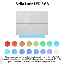 YOLEO Comodino Bianco Lucido con LED (55x37x50 cm) / 2 Frontale Cassettiera in Truciolare, Comodini per Camera da Letto, Con Striscia LED, Bianco Brillante
