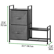 mDesign Cassettiera con due larghi e profondi cassetti in stoffa – Comò in legno e metallo per ingresso, lavanderia o camera da letto – Dotato di ampia mensola e scarpiera laterale – grigio scuro