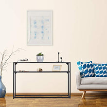 Relaxdays Tavolino da Soggiorno in Vetro, Trasparente, Struttura in Metallo, 4 Gambe, MDF, Nero, HxLxP: 70,5x110x30 cm