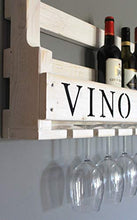 Dekorie Cantinetta in legno da parete – con porta bicchieri e scritta Vino – Bianco – già montata – Scaffale per bottiglie di vino e bicchieri di vino