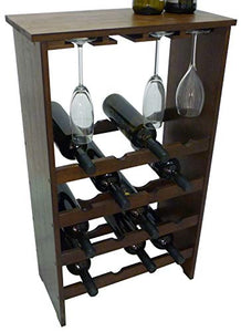 Mobile porta bottiglie bicchieri cantinetta vino in legno di bambù scuro noce marrone 16 posti con porta bicchieri e ripiano per enoteca cantina salotto portabottiglie porta flute calice ballon