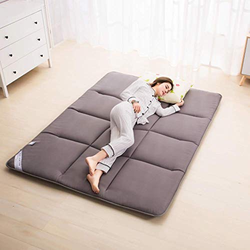 HUAQINEI Materassino per Dormire,coprimaterasso Trapuntato Pieghevole Traspirante,Cuscino futon Tradizionale Giapponese,Morbido coprimaterasso per Dormire per dormitorio Domestico-Grigio Twin