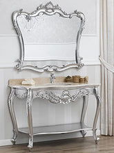 Simone Guarracino Luxury Design Consolle e Specchio Eleonor Stile Barocco Moderno arredo Bagno Foglia Argento Marmo Crema