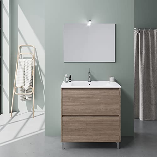 Kiamami Valentina MOBILE BAGNO A TERRA DA 80CM CON LAVABO E CASSETTI ROVERE | LAGUNA