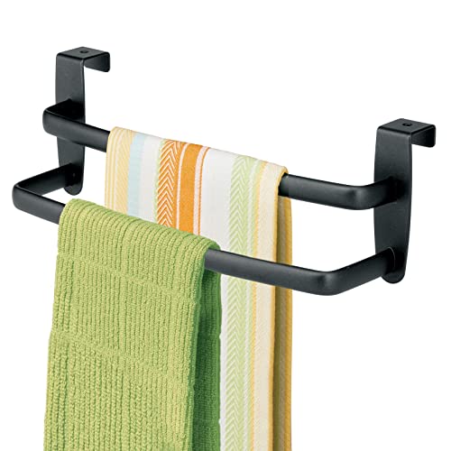 mDesign Appendino ideale come porta asciugamani bagno – Doppia barra portasciugamani da appendere alle ante – Ottimo anche per le salviette della cucina – nero opaco