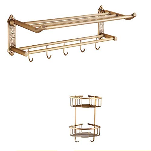 MBYW Portasciugamani Moderno Minimalista Portasciugamani Elegante per Il Bagno di Moda Rame portasciugamani Antico Doppio portasciugamani Hardware Bagno Ciondolo Set Bagno mensola a Due Pezzi