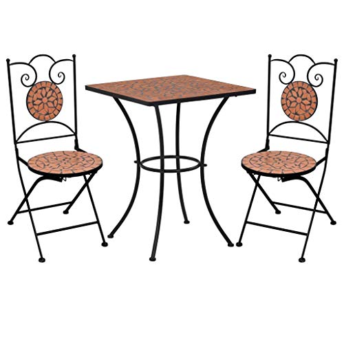 vidaXL Set Bistrò 3 pz con Mosaico Robusto Elegante Tavolo e Sedie per Esterni Arredi da Giardino Patio in Ceramica Terracotta Telaio in Ferro