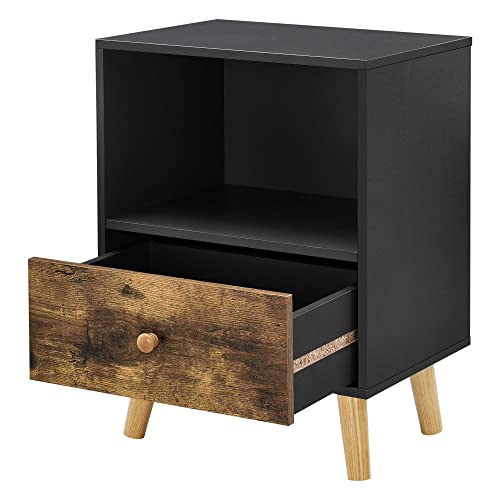 [en.casa] Comodino da Notte con Cassetto e Scomparto/Ripiano 54 x 40 x 30 cm Tavolino da Divano a 4 Gambe in Legno Tavolo Basso da Salotto/Soggiorno/Camera da Notte - Nero/Legno Scuro