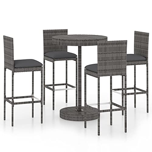 vidaXL Set da Bar da Giardino 5 pz con Cuscini in Polyrattan Grigio