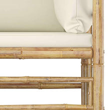 Festnight Set Divani da Giardino 4 pz con Cuscini Bianco Crema in bambù,Set Salottino da Giardino con Divano, Poggiapiedi e Tavolino