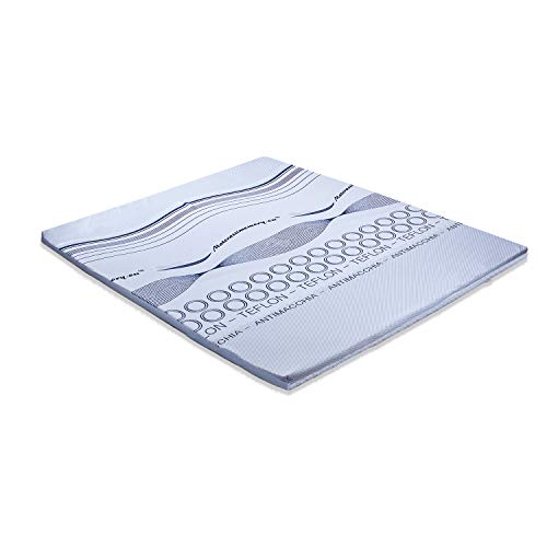 Materassimemory.eu Topper Memory Foam Matrimoniale Mis. 160x190 Alto 4cm Memory Foam Rivestimento Teflon Antimacchia con elasitici angolari di Fissaggio