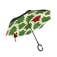 LENNEL Ombrello invertito pieghevole a doppio strato antivento design albero di Natale stampa modelli a C maniglia con strisce riflettenti di sicurezza notturna