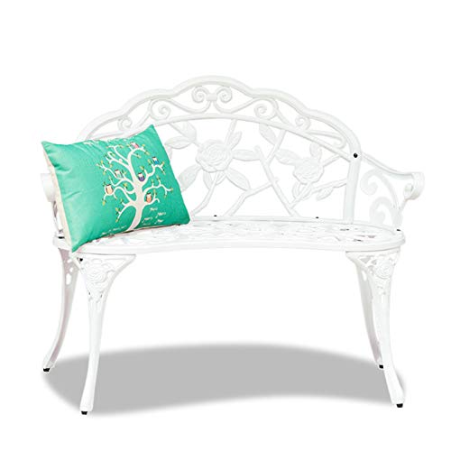 outdoor furniture Panchina da Giardino panchina da Giardino, Portico da Esterno 100 cm Panca Schienale con Decorazione Rosa Standard Americano, Sedile in Alluminio pressofuso anticorrosivo