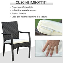 Outsunny Set 4 Sedie da Giardino e Tavolo con Ripiano in Vetro, Arredamento da Esterno in Rattan PE e Metallo, Nero