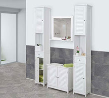 Mendler Set arredi bagno HWC-F75 MDF bianco 2x mobili alti specchio mobile sotto lavabo