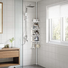 SONGMICS 85-305 cm Portasapone Scaffale Doccia Mensola Angolare da Bagno 4 Ripiani Altezza Regolabile Bianco BCB001A