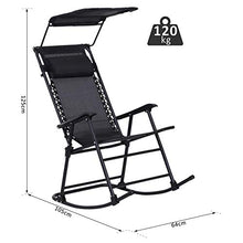 miozzi Sedia a Dondolo da Giardino Esterno con Baldacchino Nero 105x64x125 cm