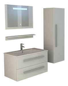 Set di mobili da bagno St. Moritz in bianco con specchio con illuminazione a LED, sensore touch soft-close, specchio e armadio Jet-Line
