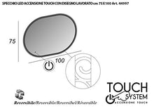 Specchiera specchio filo lucido, retroilluminato a led touch,cm.75x100 ovale decoro barocco