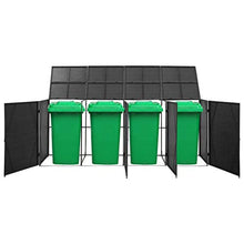 Copribidone per Spazzatua Polyrattan, Copribidone Quadruplo Spazzatura Nero, 305x78x120 cm