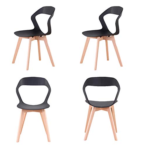 WV LeisureMaster - Set di 4 sedie da pranzo in materiale ABS, gambe in legno, sedie da ufficio, per sala da pranzo, soggiorno, 4 pezzi, colore: Nero