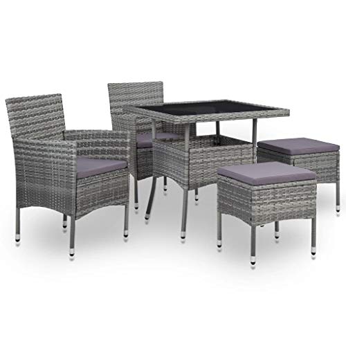 Festnight Set Mobili da Pranzo per Giardino, Tavolo Sedie da Giardino, Set Mobili da Giardino Polyrattan e Vetro Grigio 5pz