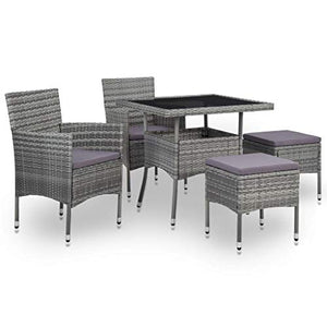 Festnight Set Mobili da Pranzo per Giardino, Tavolo Sedie da Giardino, Set Mobili da Giardino Polyrattan e Vetro Grigio 5pz