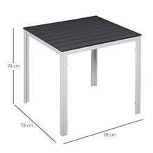 Outsunny Tavolo da Giardino Quadrato con Piano Effetto Legno, Arredamento da Esterno Grigio Scuro e Bianco, 78x78x74cm