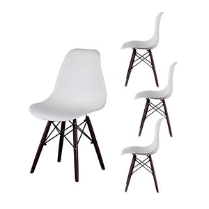 Muebles Home - Set di 4 sedie da pranzo moderne di metà secolo con gambe in legno di noce, seduta in plastica, per cucina, soggiorno e sala da pranzo, colore: Bianco