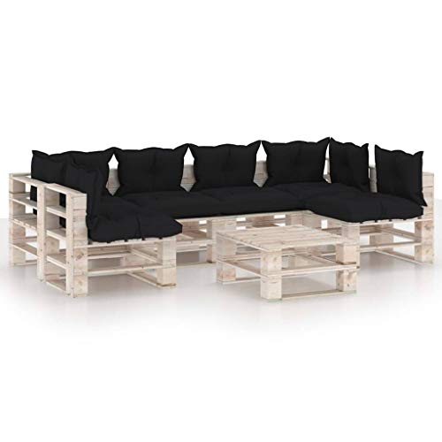 SKM Set Divani da Giardino Pallet 7 pz con Cuscini in Legno di Pino (157.76kg) -6279