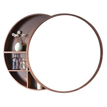 BIGYOUZI Armadio a specchio rotondo in legno, cosmetici con armadietto a specchio 2 in 1, moda e semplicità, stile unico (colore noce, 70CM)