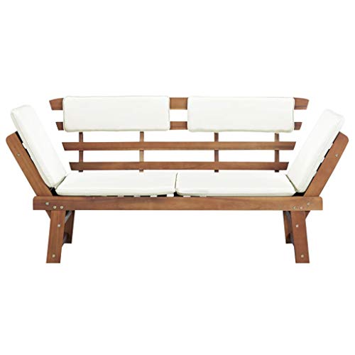 Panca da giardino con cuscini, panca da giardino in legno massello di acacia con cuscini di seduta e schienale (155-190) x 66 x 75 cm