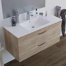 Mobile bagno SOSPESO 100 cm con lavabo in ceramica e specchio con cassetti ROVERE CHIARO LINDA 8210