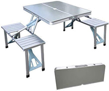 Tavolo da picnic all'aperto Sedia da tavola da campeggio pieghevole portatile Set con 4 posti e ombrellone Tavolo da picnic alluminio per campeggio all'aperto Escursionismo Beach BBQ Party Bbq Party T