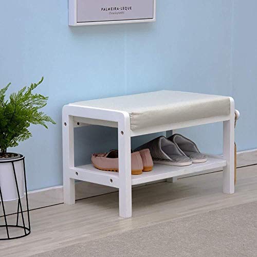 YANG Wooden Shoe Rack Cambio di Scarpe da banco Bagagli Petto Guardaroba Dressing Table Sgabello Imbottito Poggiapiedi Ottomana Carico Massimo 250kg, 55x33x36cm