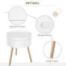 HOMCOM Tavolino da Salotto Moderno in Legno, Tavolino Rotondo con Cassetto, Tavolino da Caffè per Soggiorno e Camera, Bianco