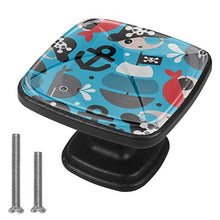Nave pirata e illustrazione di balene di ancoraggio per bambini Pomelli per Porta Set di 4 Pomelli per Mobili Manopole per Cassetti Cucina Armadio Vetro