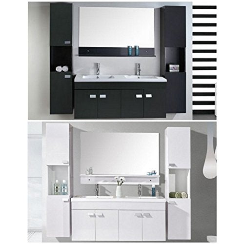 Mobile bagno Lady nero o bianco doppio lavabo in ceramica cm 120 sospeso miscelatori e 2 colonne inclusi I