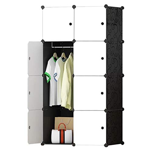 BRIAN & DANY Armadio Portatile con 8 Cubi, Scaffale Componibile con Ante, Guardaroba Organizzatore Economico, stanzino Combinato in Plastica, 75 x 47 x 148 cm
