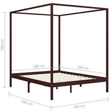 BIGTO - Struttura letto a baldacchino in legno di pino massiccio, per camera da letto, 180 x 200 cm, colore: Marrone scuro