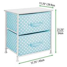 mDesign Mobiletto con due cassetti in fibra sintetica – Comodo organizer cameretta con fantasia a pois – Piccola cassettiera per bambini perfetta per la cameretta o la nursery – turchese e bianco
