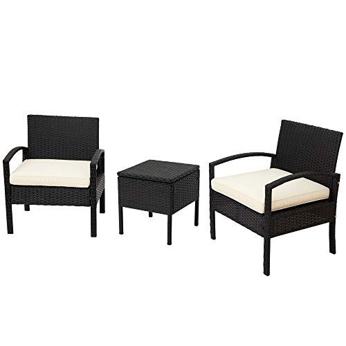 WYLZLIY-Home Set Mobili da Giardino Set Mobili da Esterno Divano in Rattan Set Mobili da Giardino Set Tavolo da caffè con 1 Tavolo 2 Poltrone E Spazio di Archiviazione Facile da Mantenere